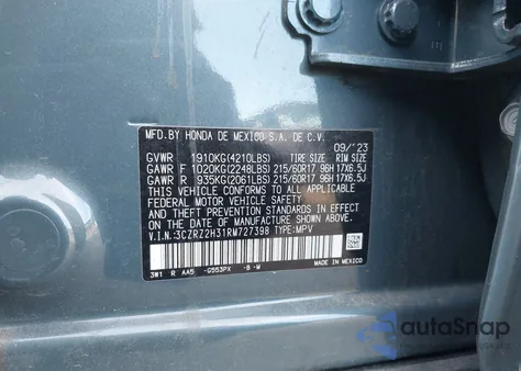 2024 Honda Hr-V Awd Lx из США, поврежденный, VIN 3CZRZ2H31RM727398